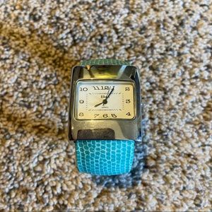 Eikon Blue Wristband Cuff Watch Wide Band Square Large Face (needs new battery)